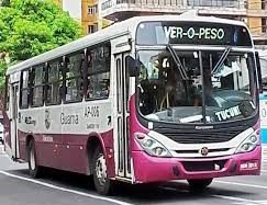 Um ônibus branco e roxo